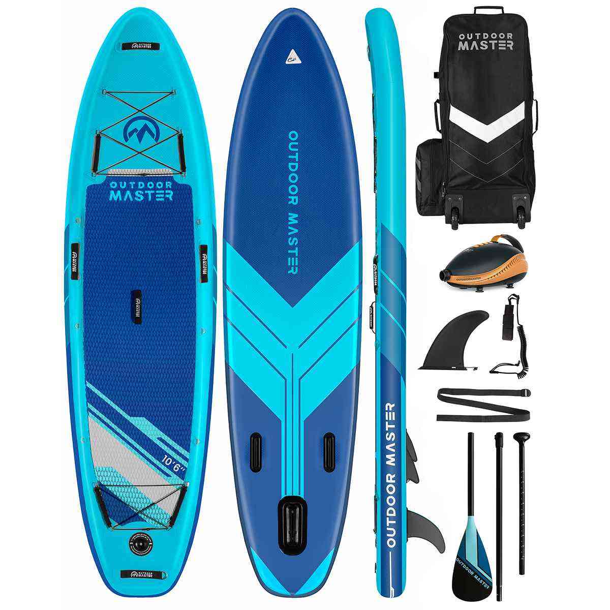 Outdoor Master 10.6 Inflatable Paddle Boards Swordfish Surfboard for Water Sport, Turquoise / + Dolphin E-Pump