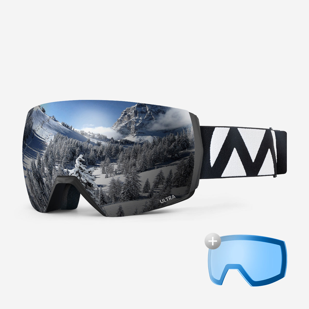 Ultra Anti Fog Ski Goggles Outdoor Master Sunny Storm night Black Om Strap VLT 10 Silver Lens VLT 85 USA Light Blue Lens