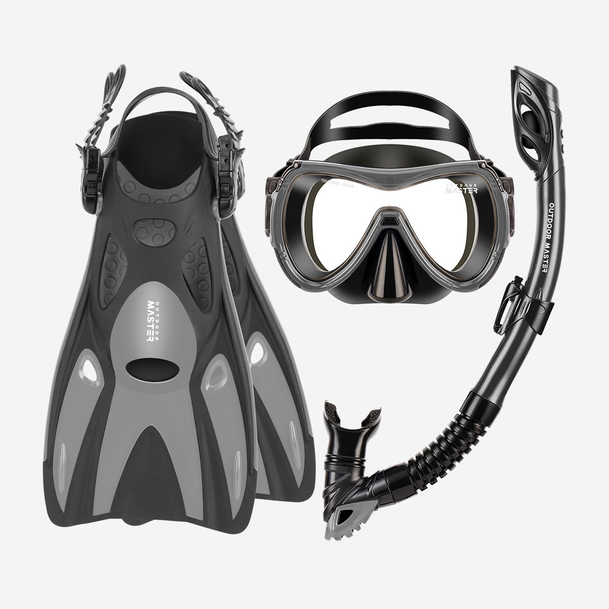 best snorkel gear set MOBULA Snorkeling Set 3 Pieces for Adults, Grey Black / Fins S/M