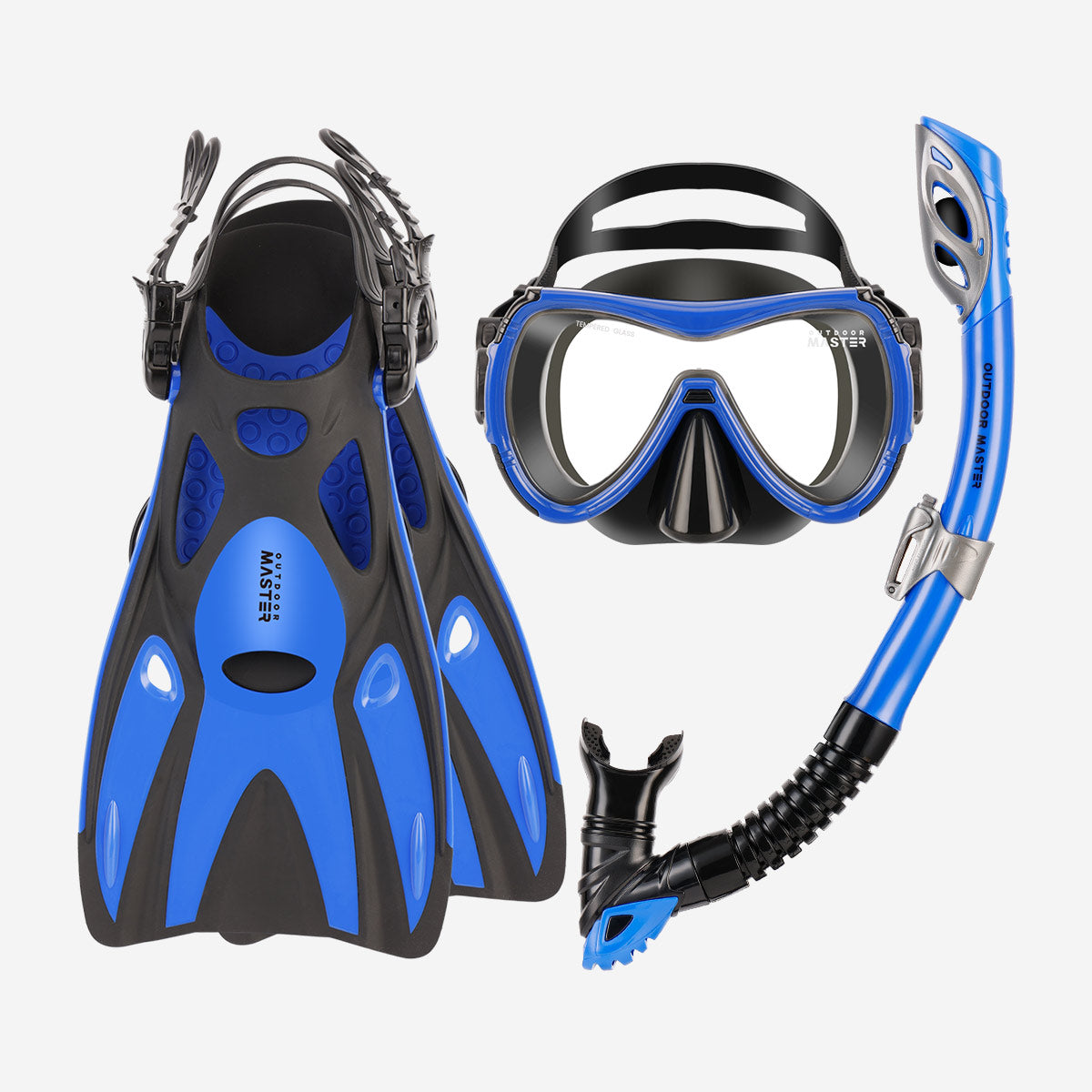 goggles and snorkel MOBULA Snorkeling Set 3 Pieces for Adults, Blue Black / Fins S/M