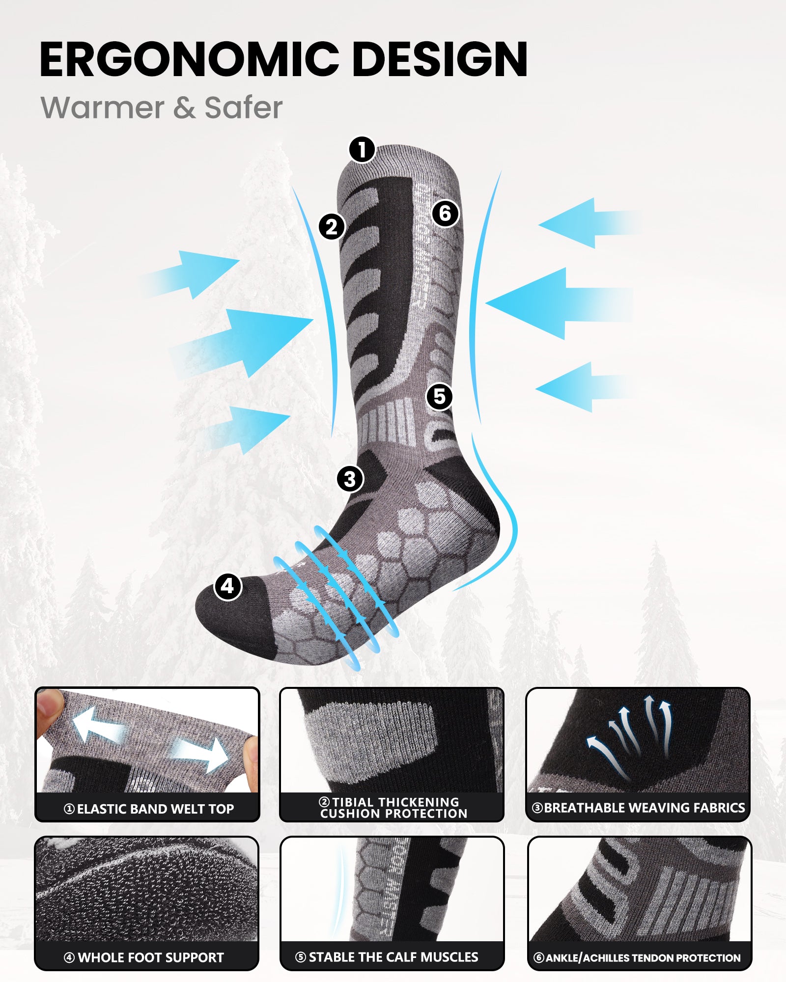 Merino Wool Ski Socks 2/3 Pairs