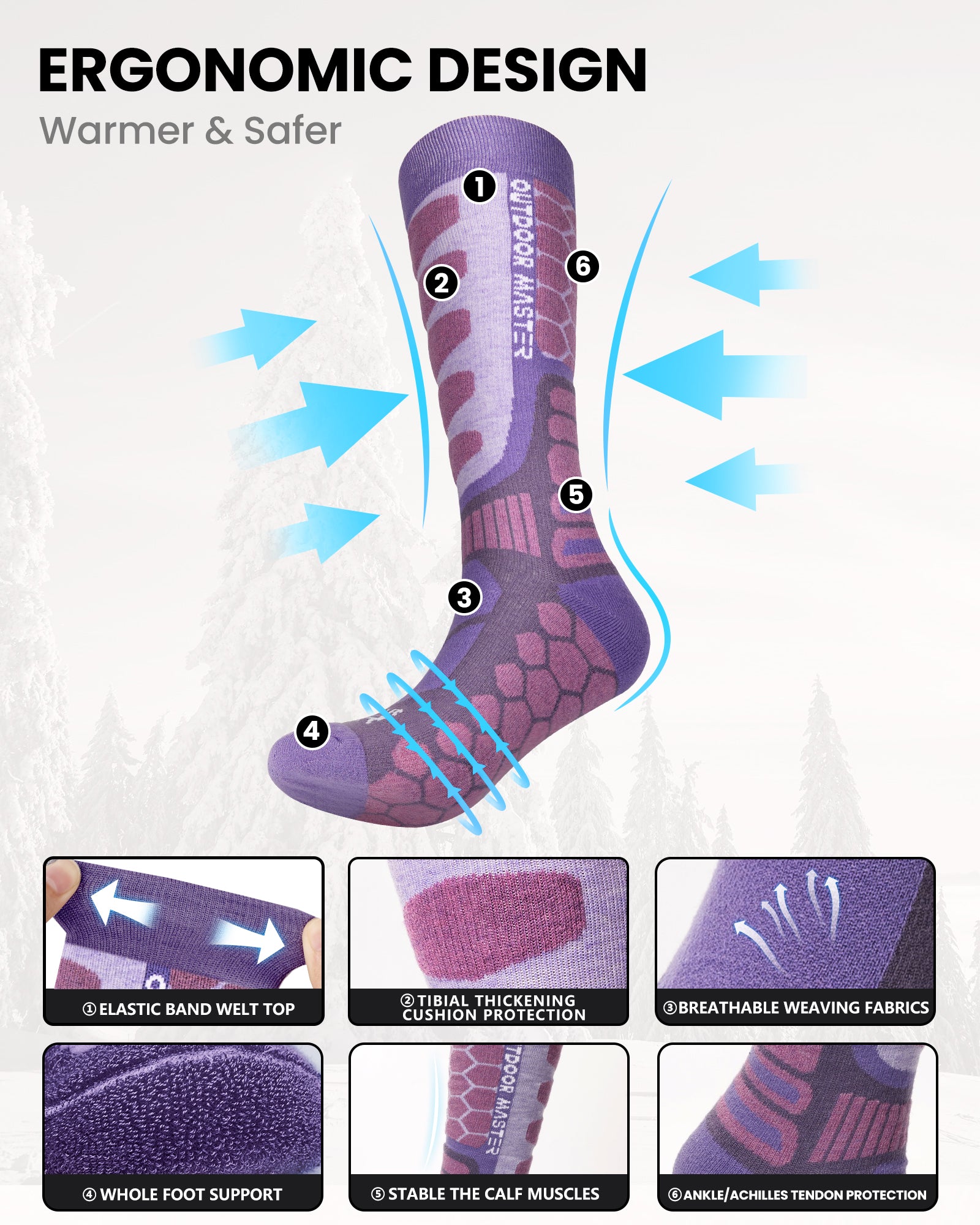 Merino Wool Ski Socks 2/3 Pairs