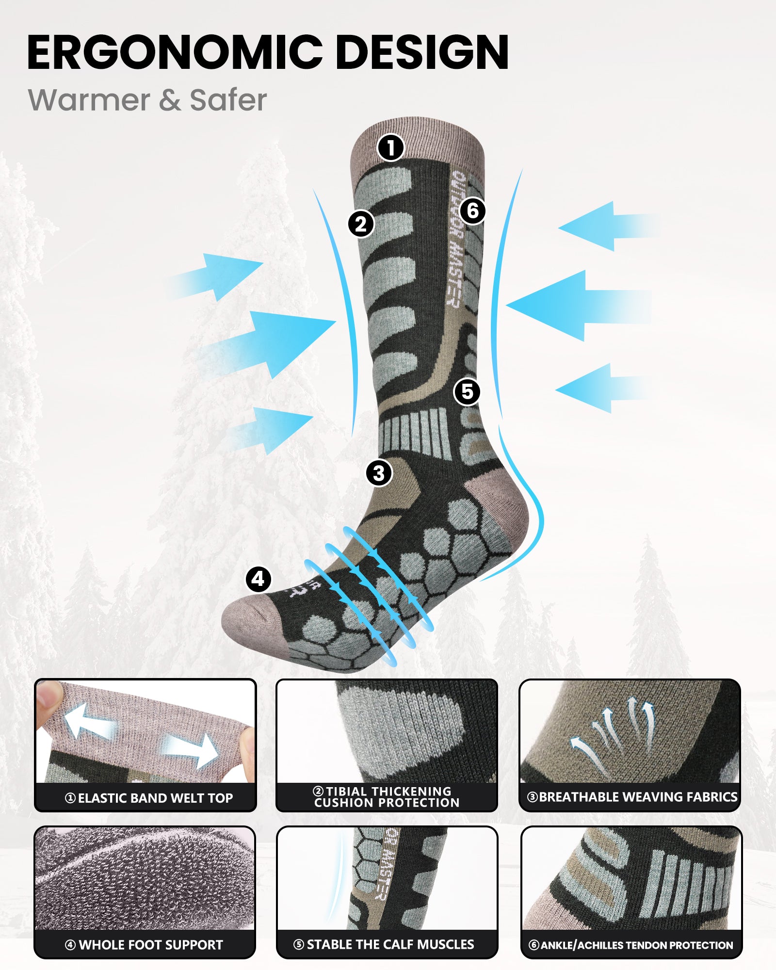 Merino Wool Ski Socks 2/3 Pairs