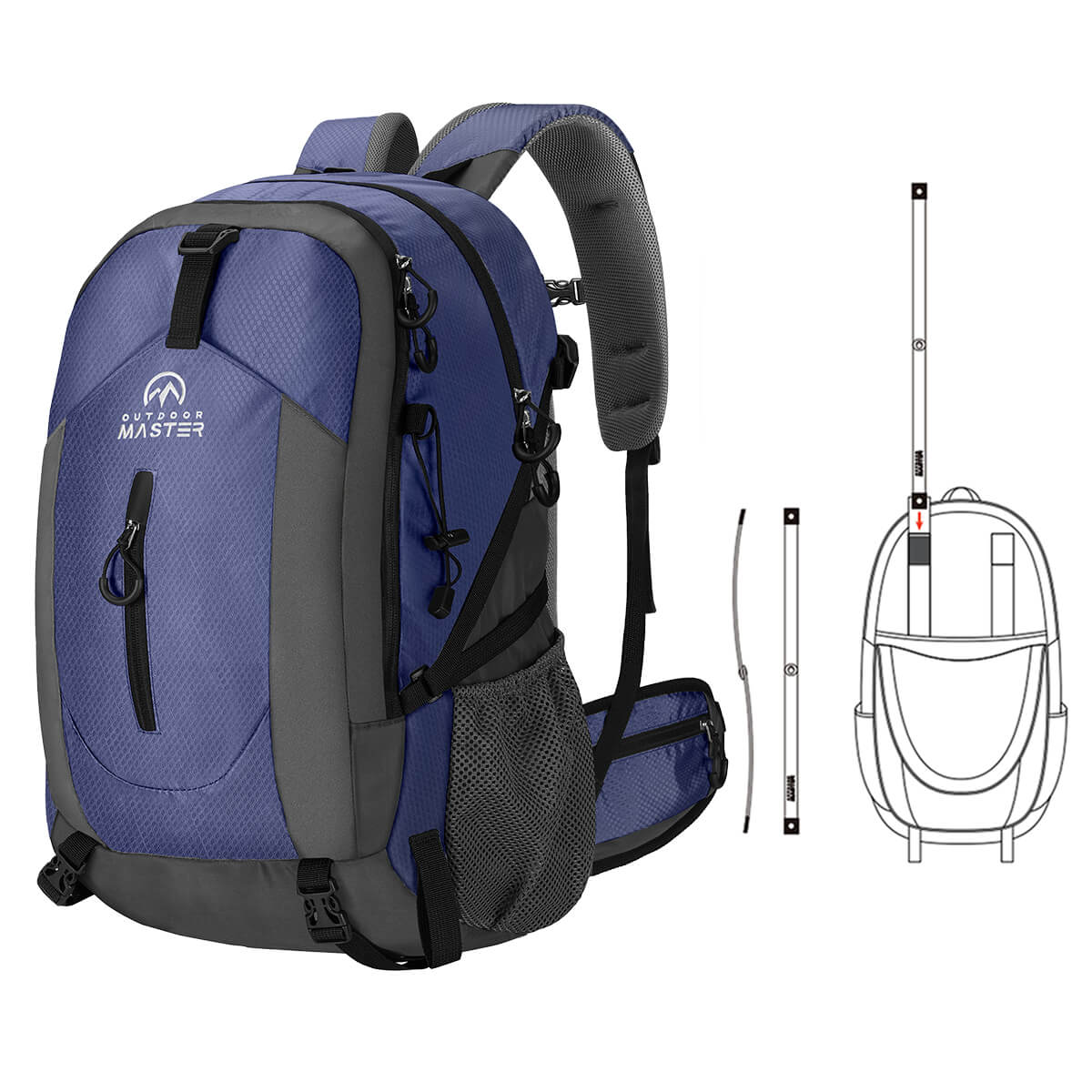 Hiking Travel Camping Backpack with Rain Cover, 50L Blue / 13.2 x 22.2 x 9.72 inches