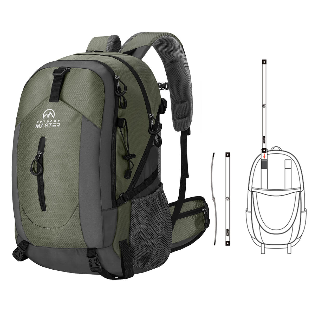 Hiking Travel Camping Backpack with Rain Cover, 50L Green / 13.2 x 22.2 x 9.72 inches