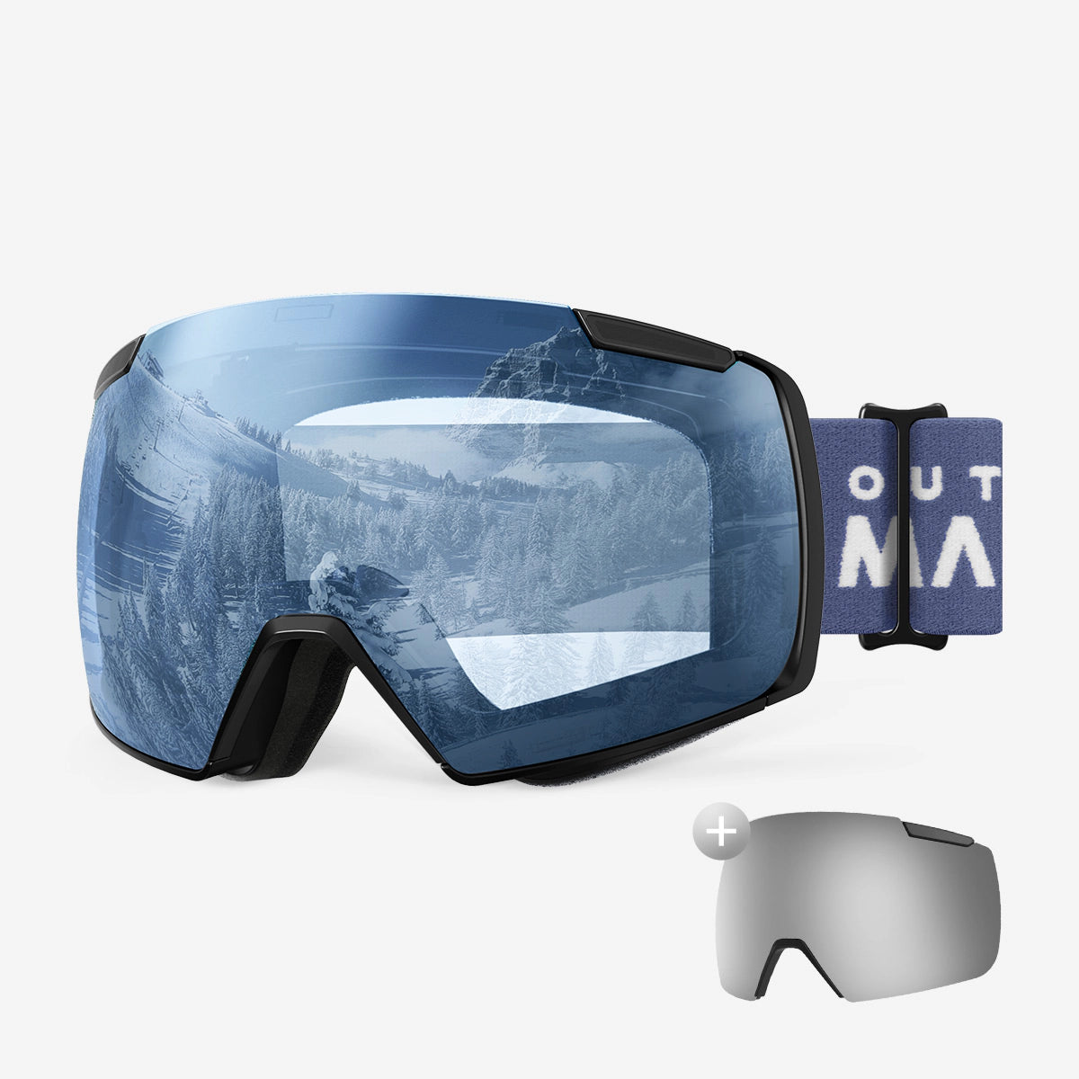 OutdoorMaster Heron Ski Goggles with 2 Lens, Frameless, Magnetic Interchangeable HD Toric Lens, OTG Snowboard Goggles