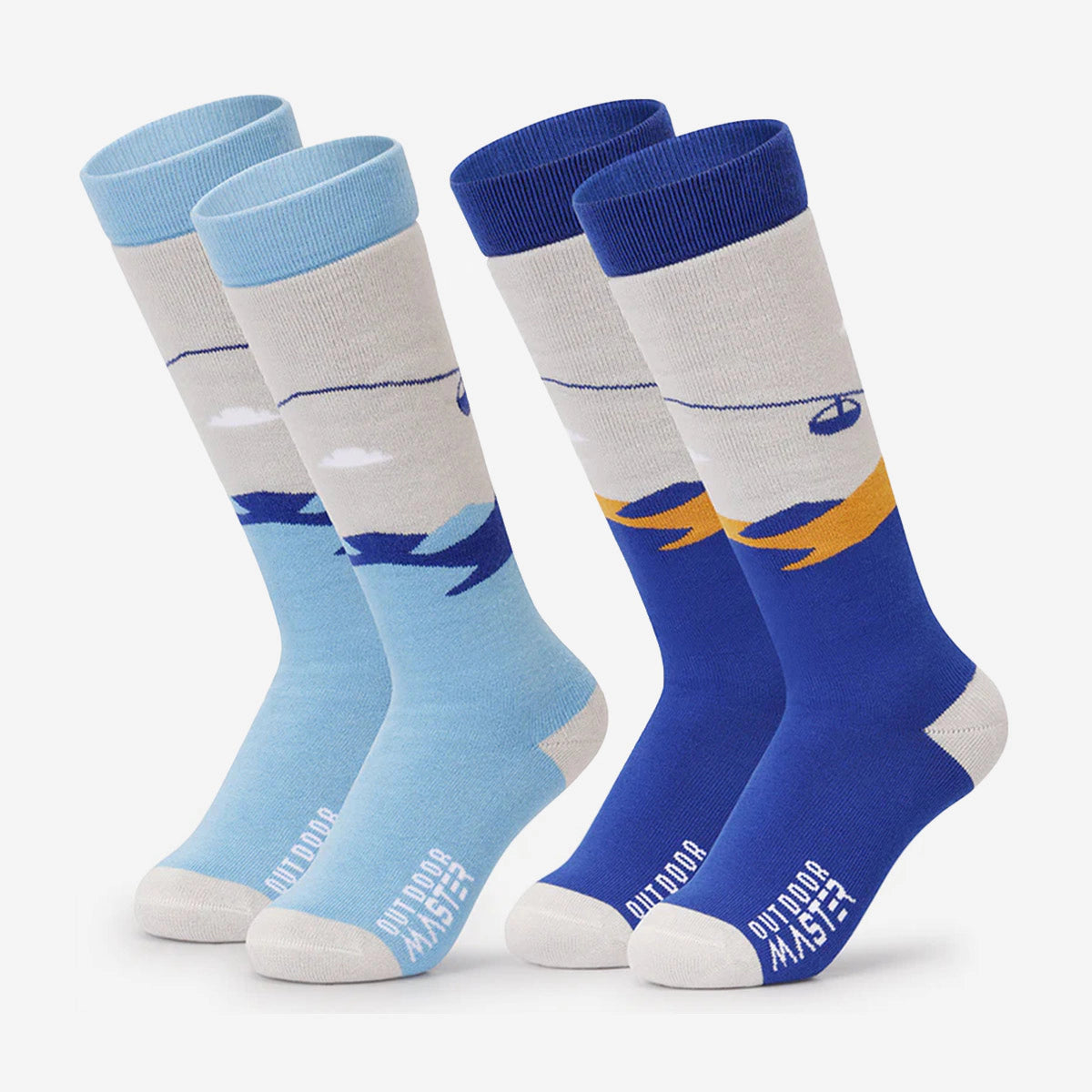 Kids Ultra-soft Cotton Ski Socks 2/3 Pairs, Blue Yellow+Sky Blue / S (2-Pair Pack)