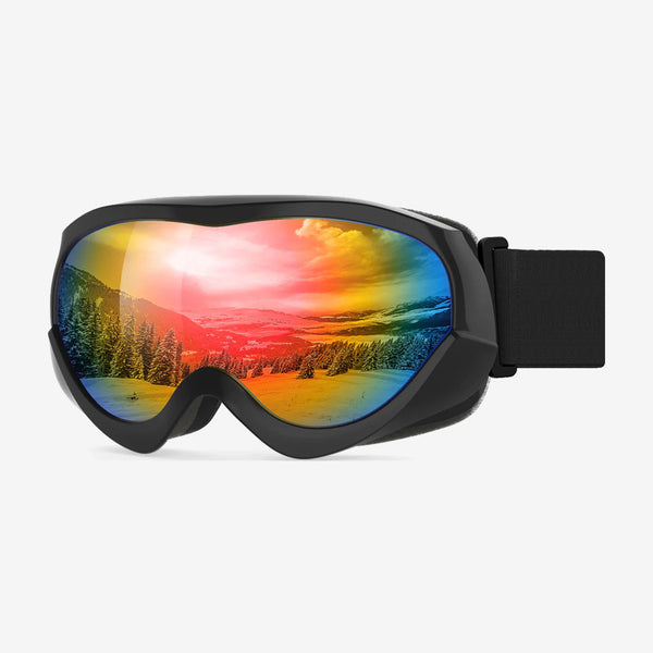 OutdoorMaster Kids Ski Goggles – Helmet Compatible Snow Goggles for Boys & Girls with 100% UV Protection (Black Frame + VLT 14% Grey Lens with REVO