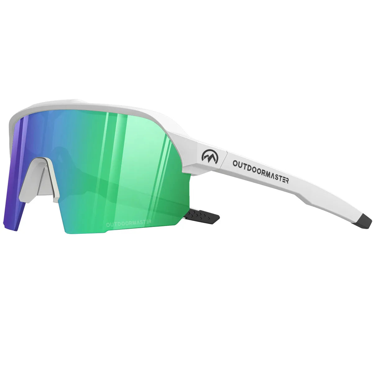 Hawk HD Polarized Sport Sunglasses, White Frame / Green VLT11%+Bonus Clear Lens