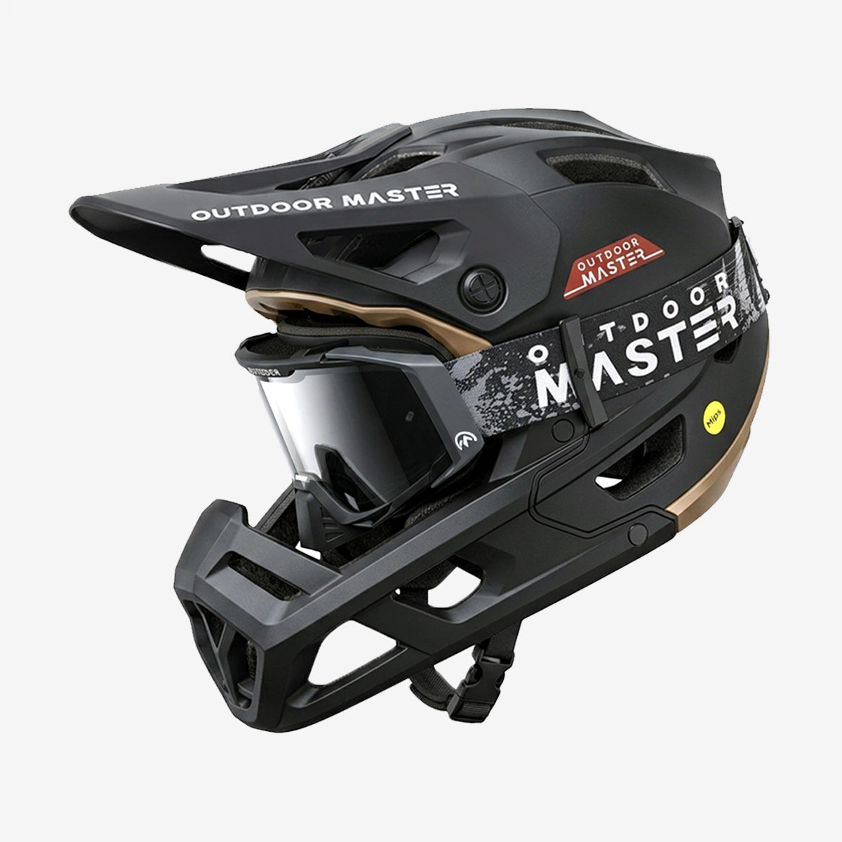 RHINO MIPS Full Face Mountain Bike Helmet + MUSTANG Dirt Bike Goggles, Meteorite Black / S / Black Frame Mirror Silver Lens