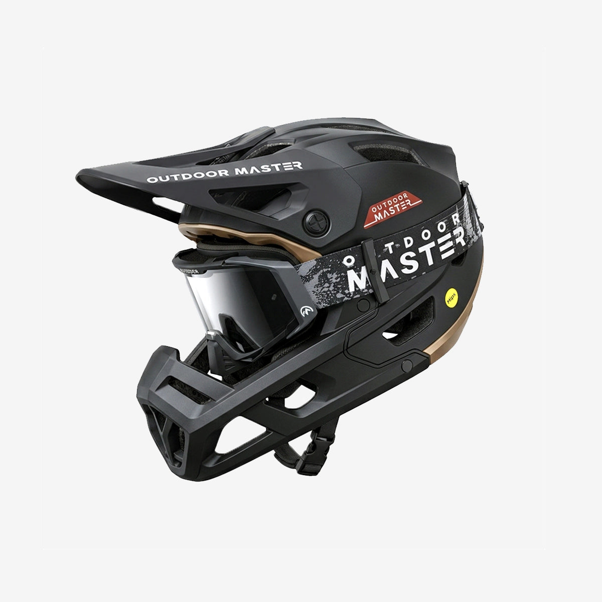 RHINO MIPS Full Face Mountain Bike Helmet + MUSTANG Dirt Bike Goggles, Slate Grey / M / Black Frame Mirror Silver Lens