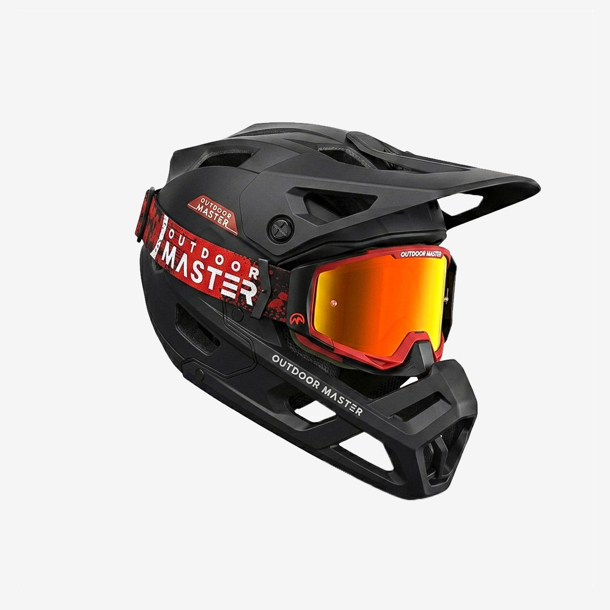 RHINO MIPS Full Face Mountain Bike Helmet + MUSTANG Dirt Bike Goggles, Meteorite Black / L / Orange Frame Clear Lens