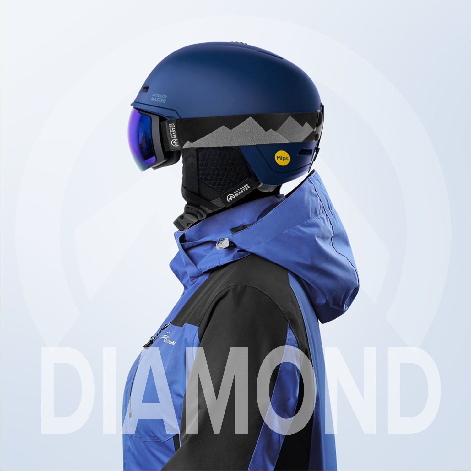 azure blue snow helmet perfectly compatible with ski goggles