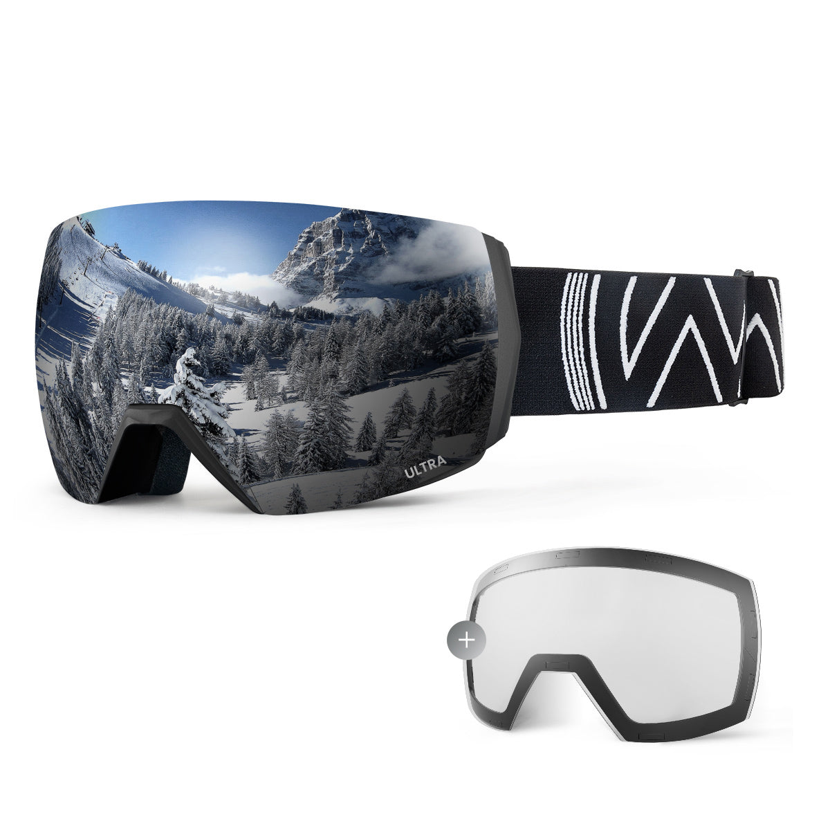 Ultra Anti Fog Ski Goggles | Outdoor Master , Sunny+Storm/night / Black Sonic Strap VLT 10% Silver Lens + Clear Lens VLT 90%