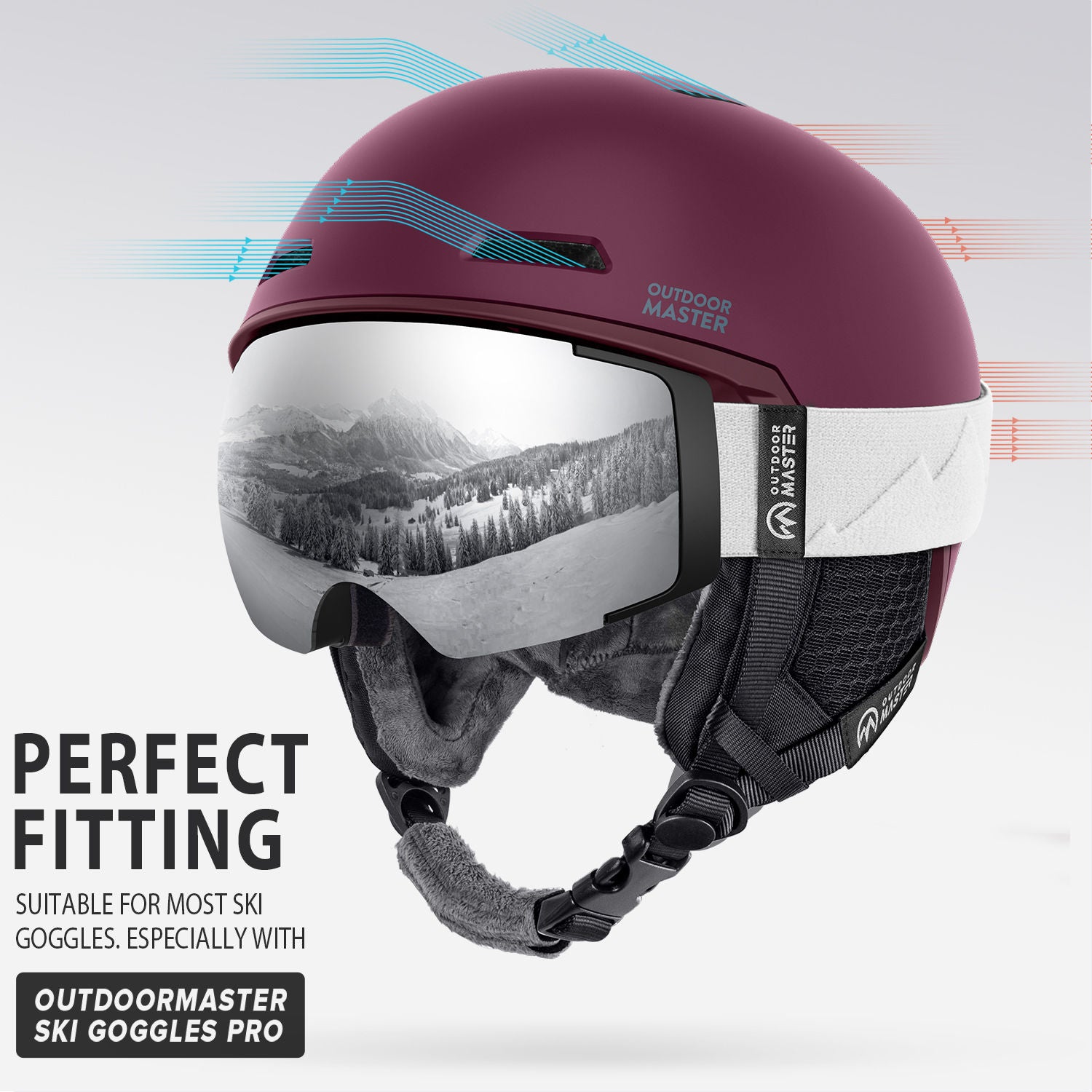 Diamond ski helmet purple with airflow evaluation channel