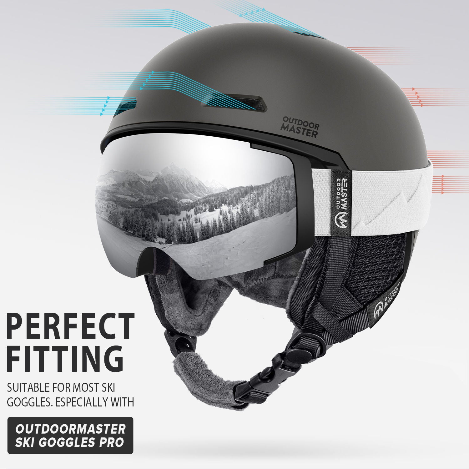 Diamond ski helmet silver and black airflow evaluation channel