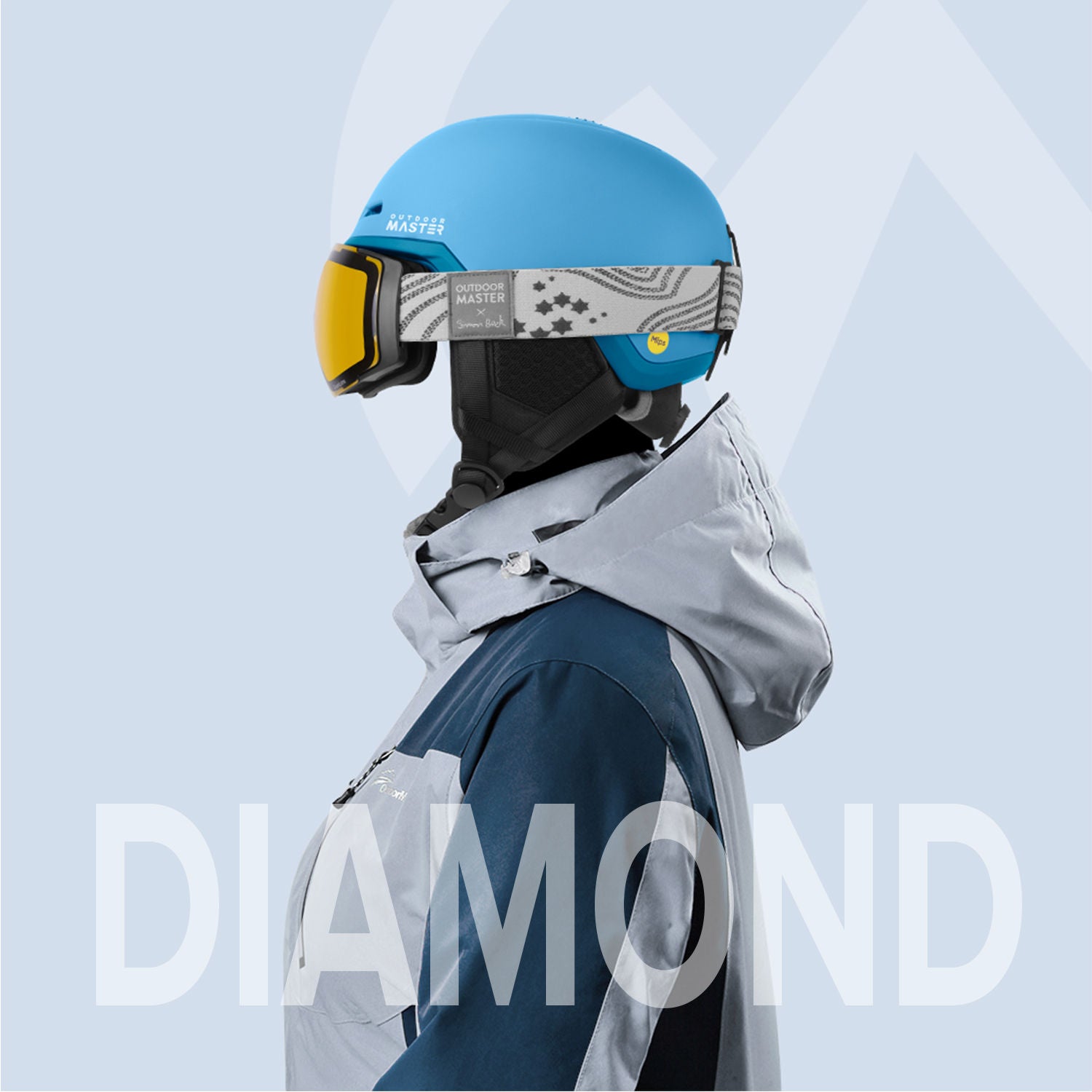 light blue snow helmet perfectly compatible with ski goggles