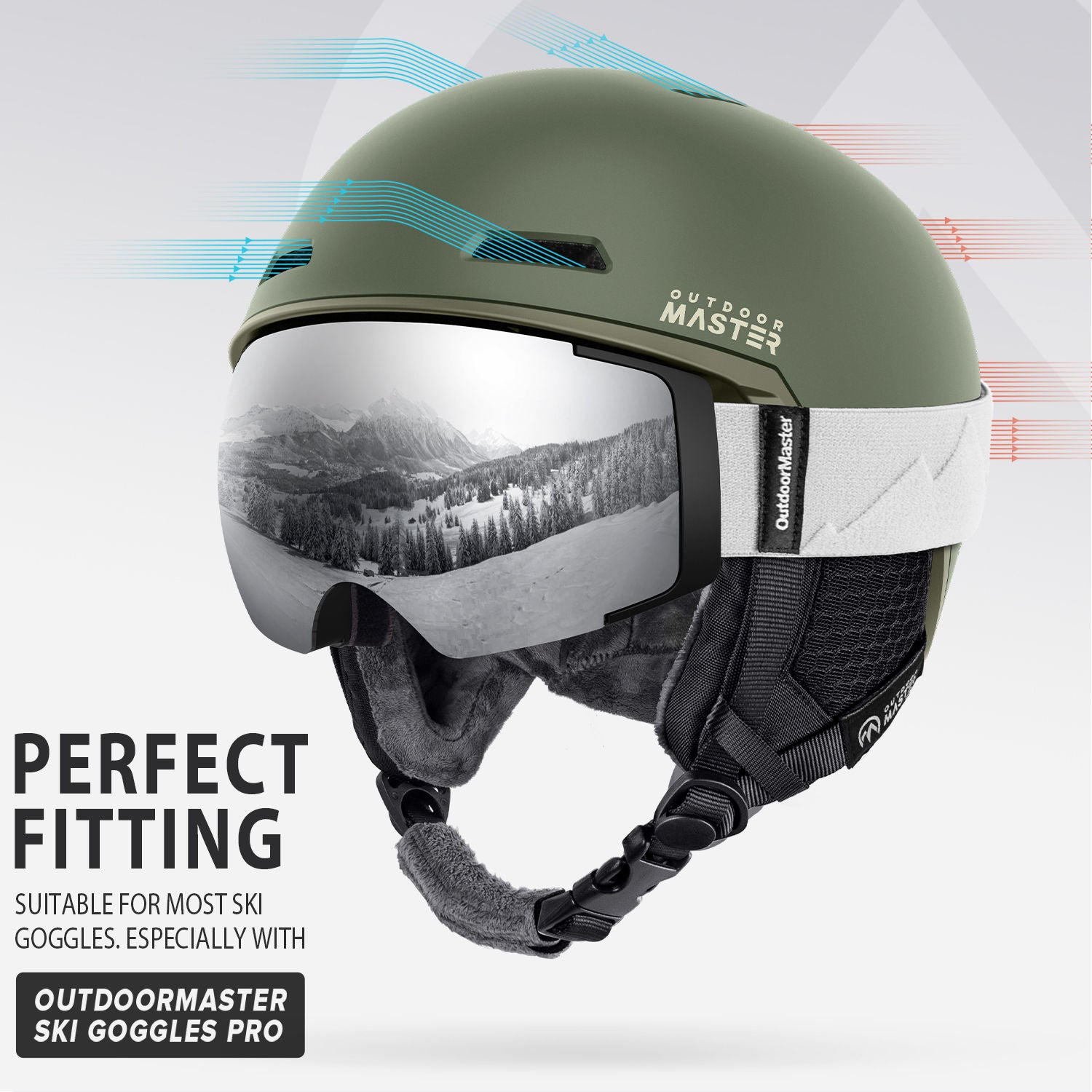 green ski helmet with airflow evaluation channel