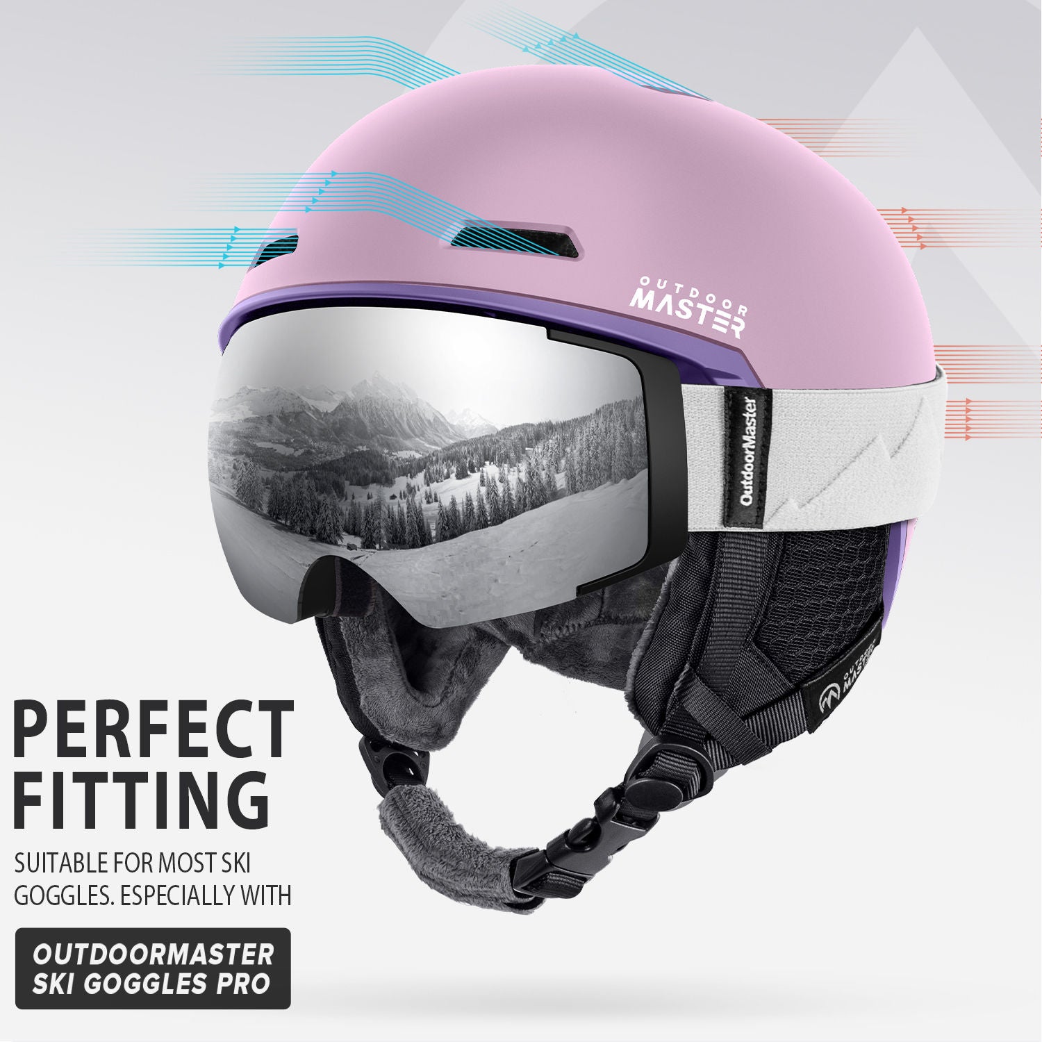 Diamond ski helmet pink with airflow evaluation channel
