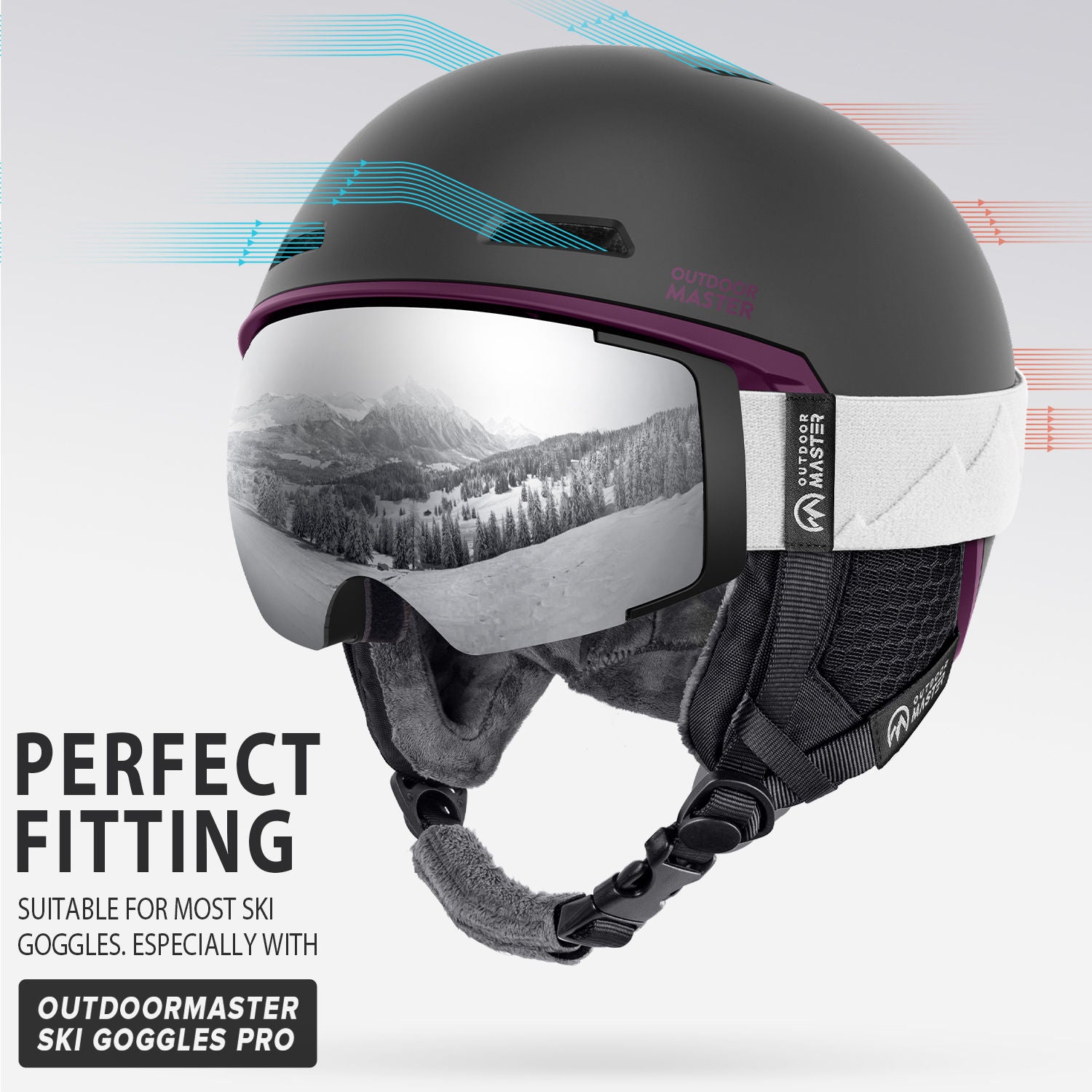 purple and black ski helmet