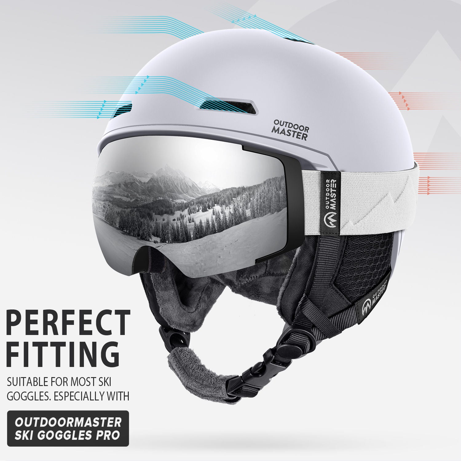 white snow helmet with outstanding ventilation