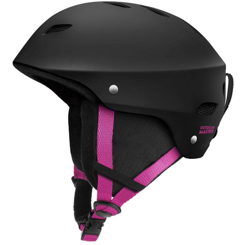 black and pink ski helmet