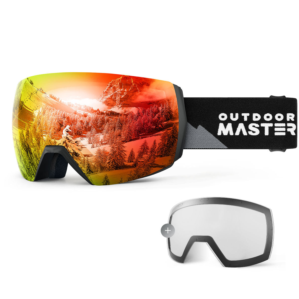 orange snow goggles with clear lens